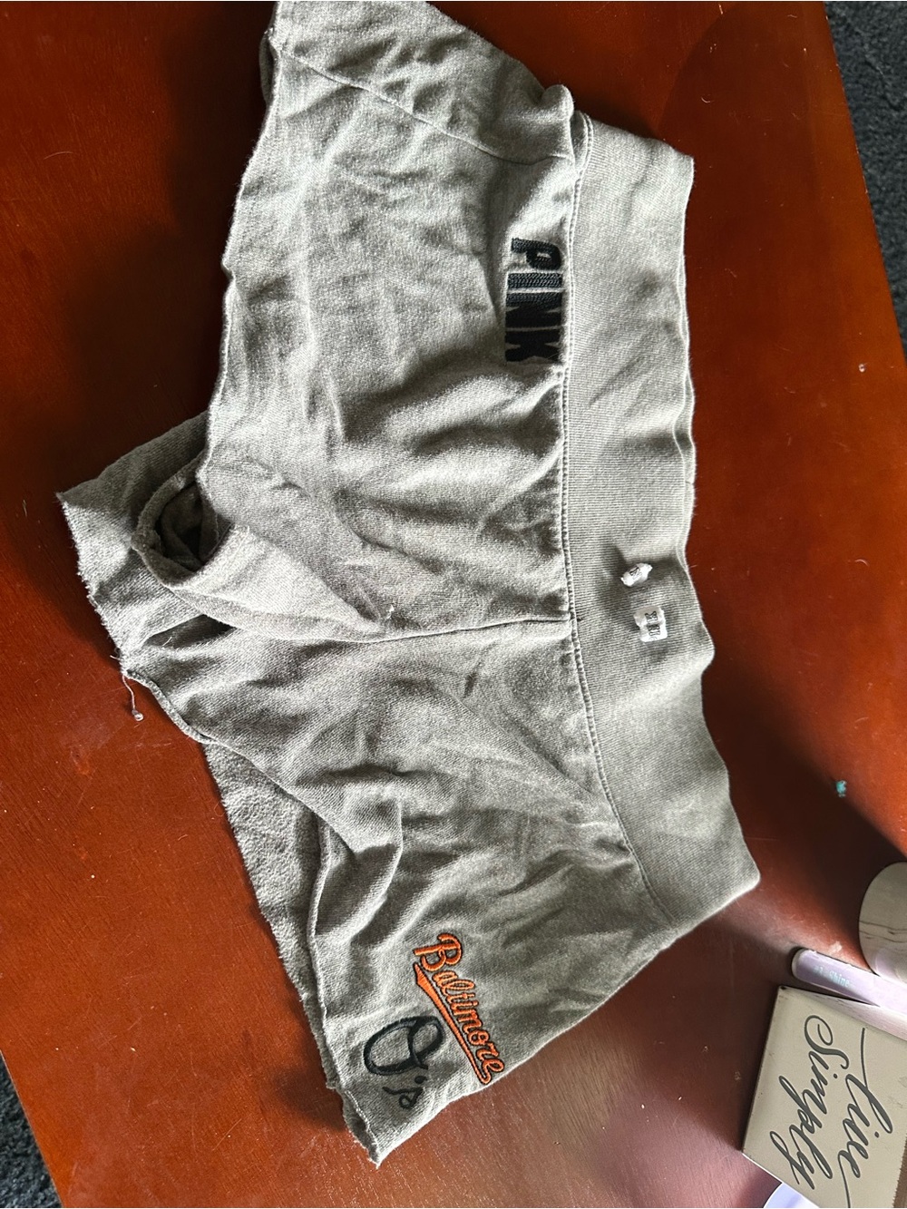 PINK Womens Grey ORIOLES shorts with Embroidered Logo